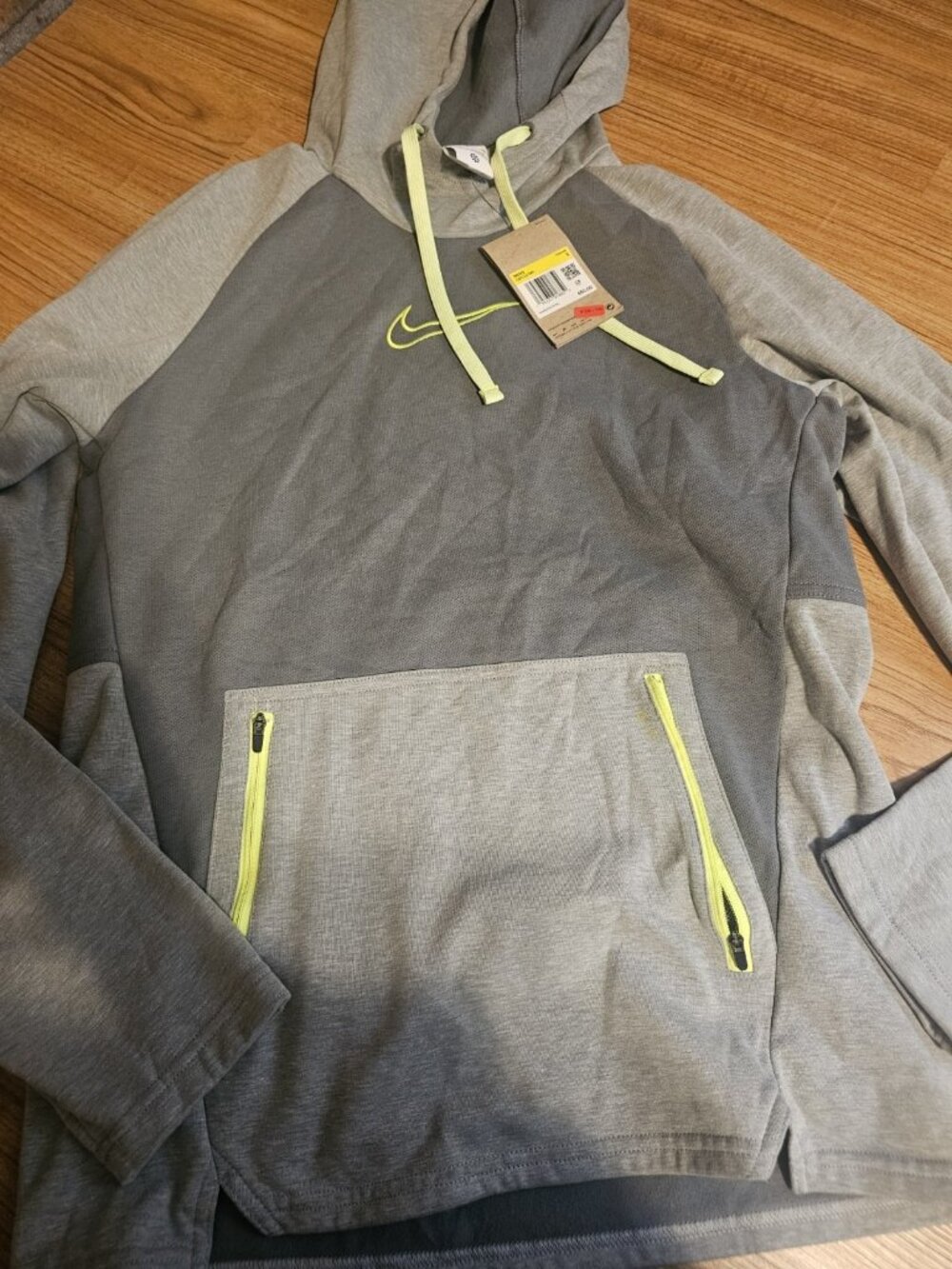 Nike Therma Fit Hoodie Pullover Sweatshirt Gray Green Logo Mens Sz Small